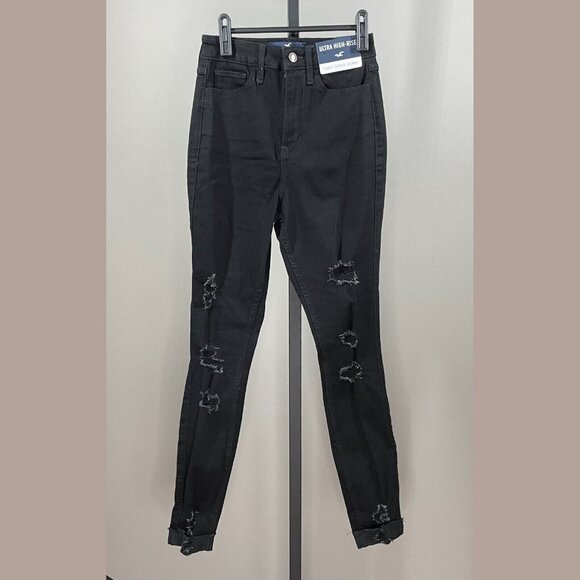 NEW Hollister Jeans Womens 25 black denim skinny distressed preppy casual - Picture 1 of 12